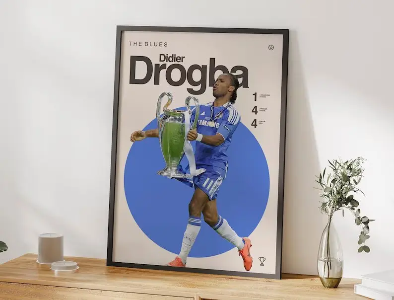 Didier Drogba Inspired Poster, Football Print Poster, Uni Room Decor, Gift for Men, Gift for Boyfriend, Wall Art, Chelsea Poster