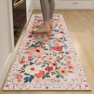 Floral Pattern Kitchen Mat, Non-slip Kitchen Rug, Washable Floor Mat, Decorative Carpet for Home Living Room Bedroom Kitchen, Farmhouse Kitchen Rugs