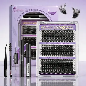 Lash Clusters Kit, 300 Pcs Eyelashes Clusters Extensions Kit 10-18mm Individual Lashes D Curl Fluffy Wispy False Eyelashes Thin Band with Bond Seal Tweezers Brush DIY (60D+80D+100D Kit 10-18mm)