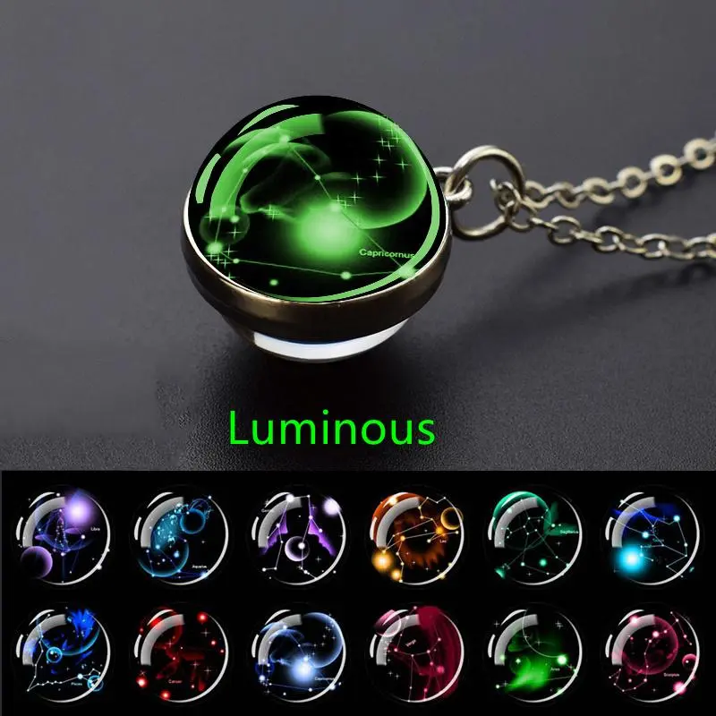 Men's Luminous Starry Sky Constellation Glass Ball Necklace, Zinc Alloy Fashion Jewelry, Exquisite Round Spherical Pendant, Durable Allergy-Free Chain, Glow-in-The-Night Romantic Gift
