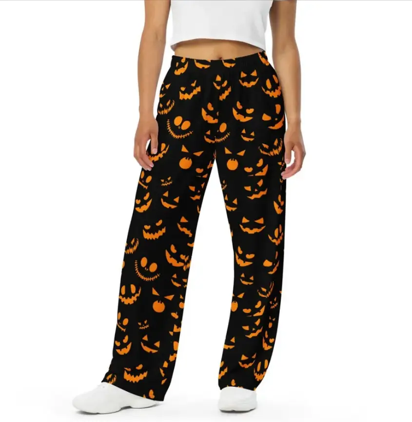 Halloween Jack-o-lantern Wide-Leg Pajama Pants: Unisex Loungewear
