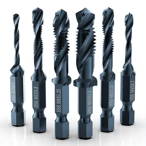 Combination Drill Tap & Tap Bit Set, 6 Pack 3-in-1 Anti-Rust Black Titanium Coated Screw Tapping Bit Tool in Metric Size M3 M4 M5 M6 M8 M10, 1/4" Hex Shank and Storage Case