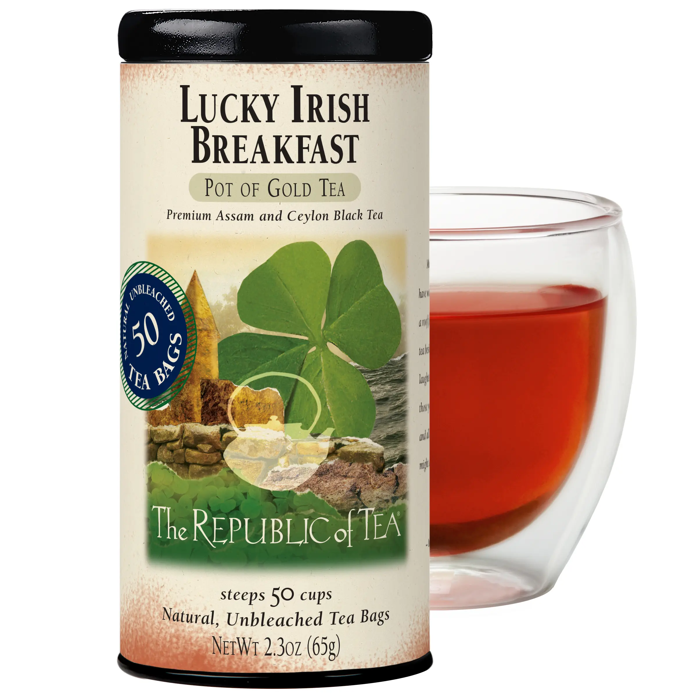 The Republic of Tea Lucky Irish Breakfast Black Tea, Tin of 50 Tea Bags