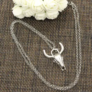 New Fashion Tibetan Silver Color Pendant Skull Bull Ox Head Choker Charm Short Long DIY Necklace Factory Price Handmade Jewelry