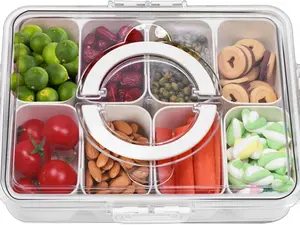 Clear Storage Organizer Divided Serving Tray with Lid and Handle