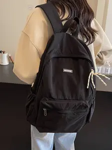 Large capacity backpack, solid color and clean color backpack, zipper closure, fashionable and versatile, casual and simple, suitable for students to go to school, commute, shopping, men's and women's backpacks, Durable Backpack