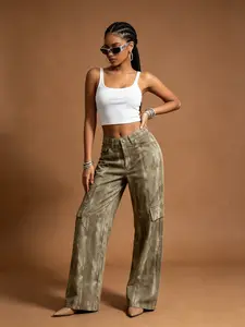 Must-Have Women's Camo Tie-Dye Washed Baggy Flap Pocket Cargo Pants, Streetwear, High Waist, Slimming, Versatile & Trendy, All Seasons, Loose-Fitting