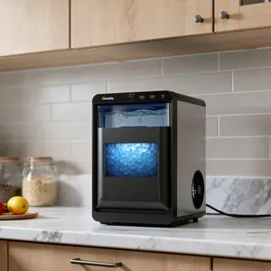 Goosiay Ice Maker Countertop, 44lbs per Day Portable Pebble Sonic Ice Machine with Soft Chewable Ice for Home, Kitchen, Office, RV, Camping, Stainless Steel, Black
