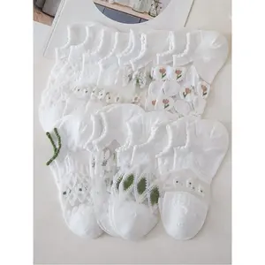 Women's 8 Pairs Floral Print Contrast Mesh Sheer Ankle Socks, 2026 Fashion Casual Cozy Breathable Low Cut Socks for Daily Outdoor Wear, Women's Socks for Summer