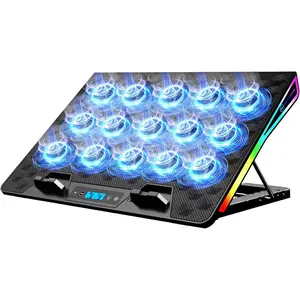 Laptop Cooling Pad, Gaming Laptop Fan Cooling Pad with 15 Quiet Fans, RGB Laptop for 10-17.3 Inch, 4 Stands, 2 USB Ports - Blue