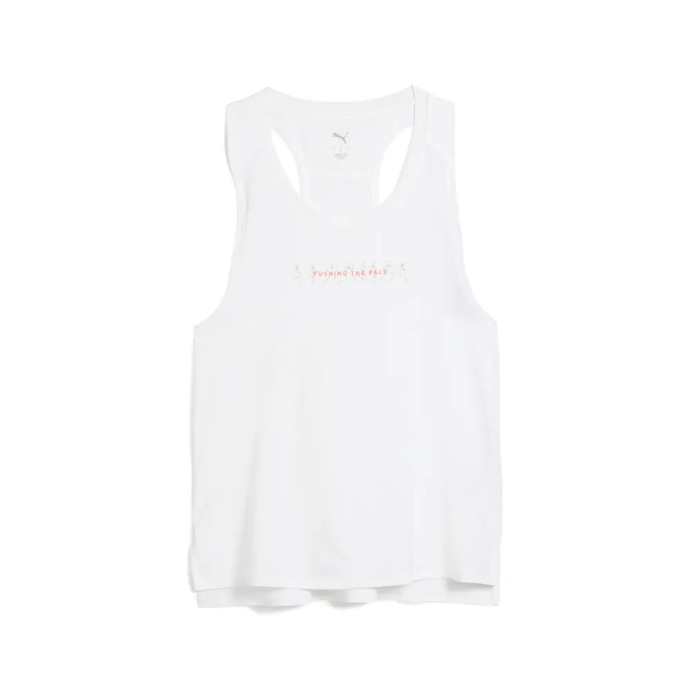PUMA Womens Run Graphic Mesh Singlet Crew Neck Athletic Tank Running  - White