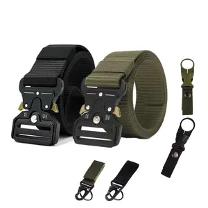 6-piece Set Men's Tactical Belt  – Heavy-Duty Nylon Canvas Work Belt with Alloy Buckle for Outdoor, Hiking, and Workwear| with  Mountaineering Keychain & Water Bottle Clip Web Belt