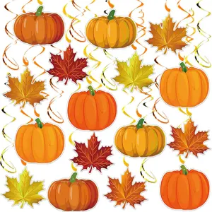 Fall Decor Pumpkin Maple Leaf Hanging Swirl - Fall Thankgiving Pumpkin Party Ceiling Decorations for  Classroom Office Autumn Thanksgiving Harvest Decor Party Supplies