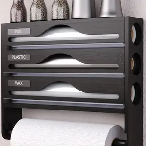 Multi-Compartment Wooden Wall-Mounted Cutter, Kitchen Film Foil Parchment Divider Box, Space-Saving Design, Easy to Use, Essential Home Item