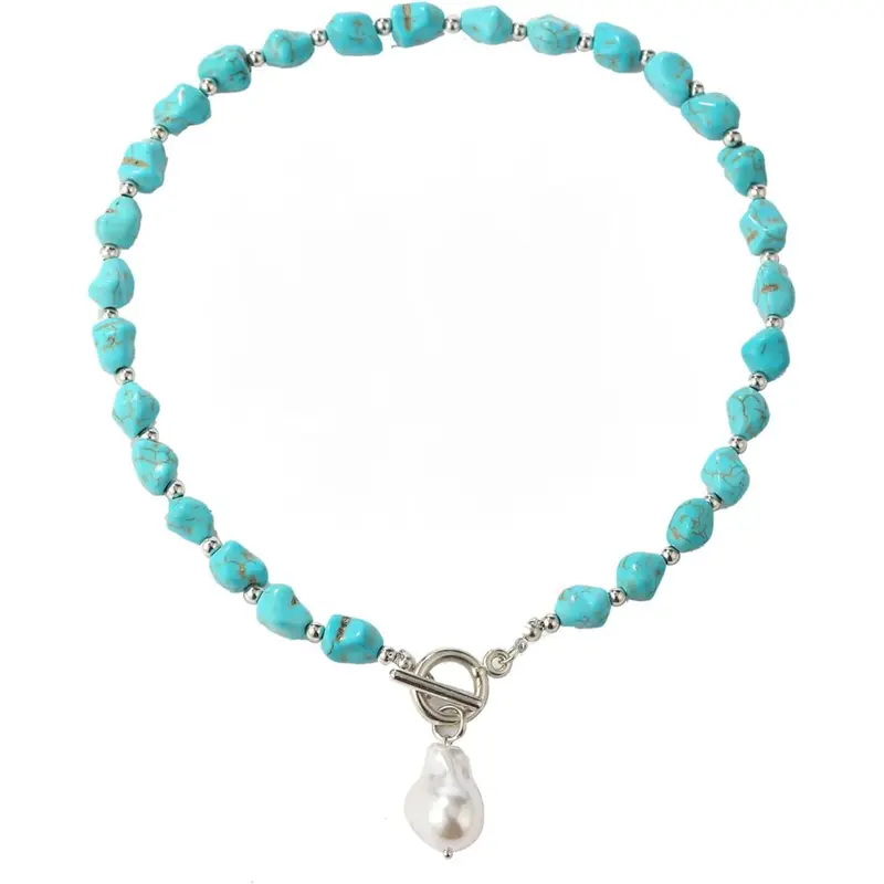 Turquoise necklace, boho long turquoise beaded necklace vintage ethnic Bohemian turquoise pendant necklace Western turquoise jewelry gifts for women