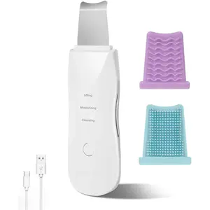 Face Scrubber, Skin Spatula, Facial Silicone Pore Cleaner, Rechargeable All Skin Types Waterproof Blackhead Remover Tools for Deep Cleansing, Exfoliating, 3 Modes Wireless, White