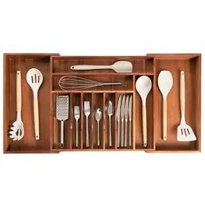 Premium Silverware, Flatware and Utensil Organizer for Kitchen Drawers, Food-Safe Contract Grade, Expandable from 18 to 33 In, Natural Acacia
