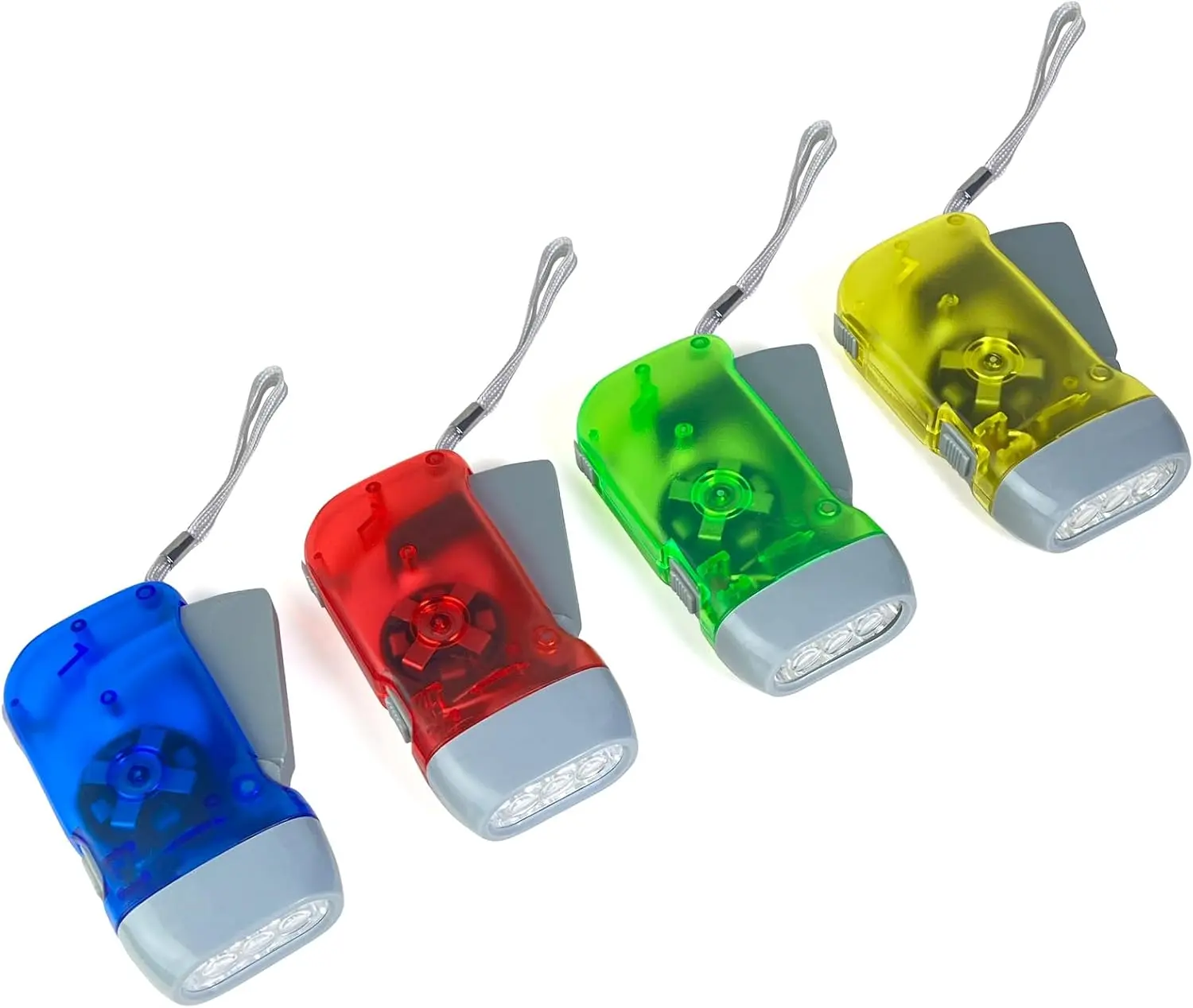 4-Pack Hand Crank Flashlight – Portable Wind Up Flashlight with Wrist Strap for Emergency Preparedness, Camping and Outdoor Activities – Weather-Resistant Build, Features 3-LED Bright Light