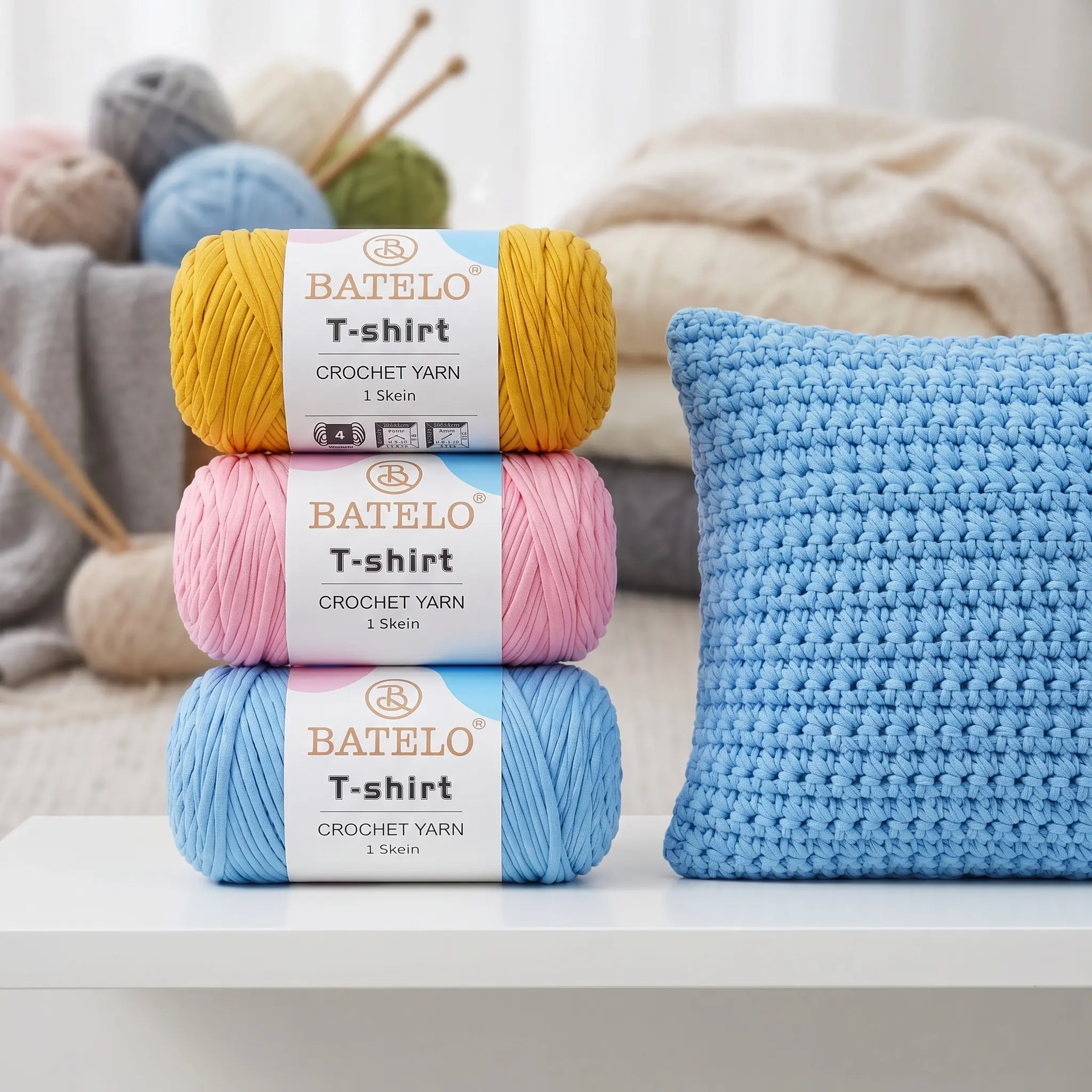 T shirt New Year DIY Yarns - 400g/120yds Polyester-Spandex Blend Multi-Use Textile, Built-In Needles for Home Decor, Handmade Bags Knitting Kit Supplies