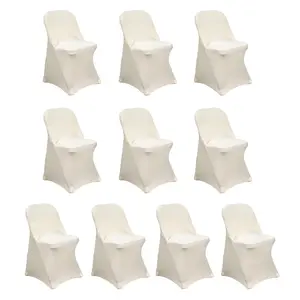 10 Pack Stretch Spandex Chair Covers Beige for Folding Chairs - Durable 160GSM Fitted Slipcovers