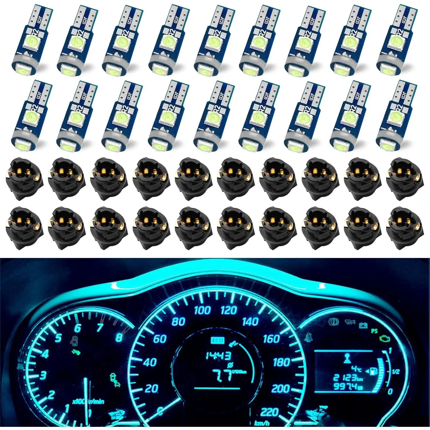 Led Bulb Dash Lights Super Bright, T5 37 74 LED Bulb with Twist Lock Socket PC74 PC37, for Car Bulb Air Conditioning Light Clock Light (Ice Blue)