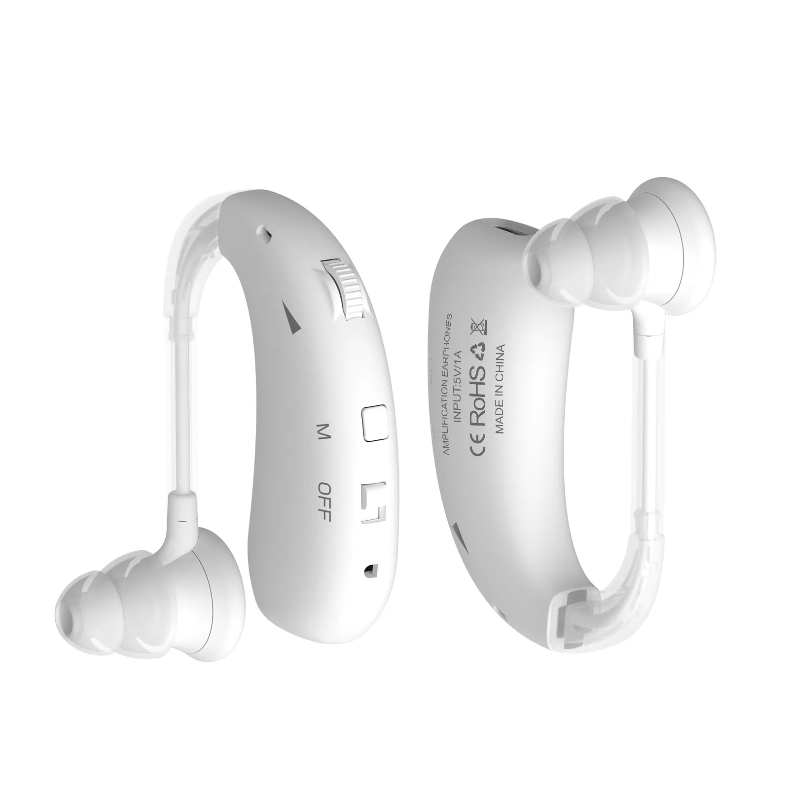 BTE Rechargeable OTC Hearing Aids for Seniors, Skin-Safe TPE Digital Sound Amplifiers (2 Pcs) with Mild-to-Moderate Hearing Loss Support, Noise Reduction, Clear Sound & USB Cable
