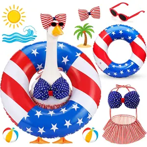 4th of July Porch Goose Outfits with Sunglasses and Swimming Tube for 23" Summer Goose Costume Garden Patio Statue Decor