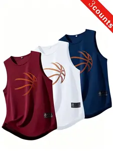 3-Piece Men's Quick-Dry Sleeveless Sports Tank Tops, Breathable Moisture-Wicking Workout Gear, Comfortable Running Training Apparel, Sleeveless Gym Tops, Sports Vest, Athletic Activewear