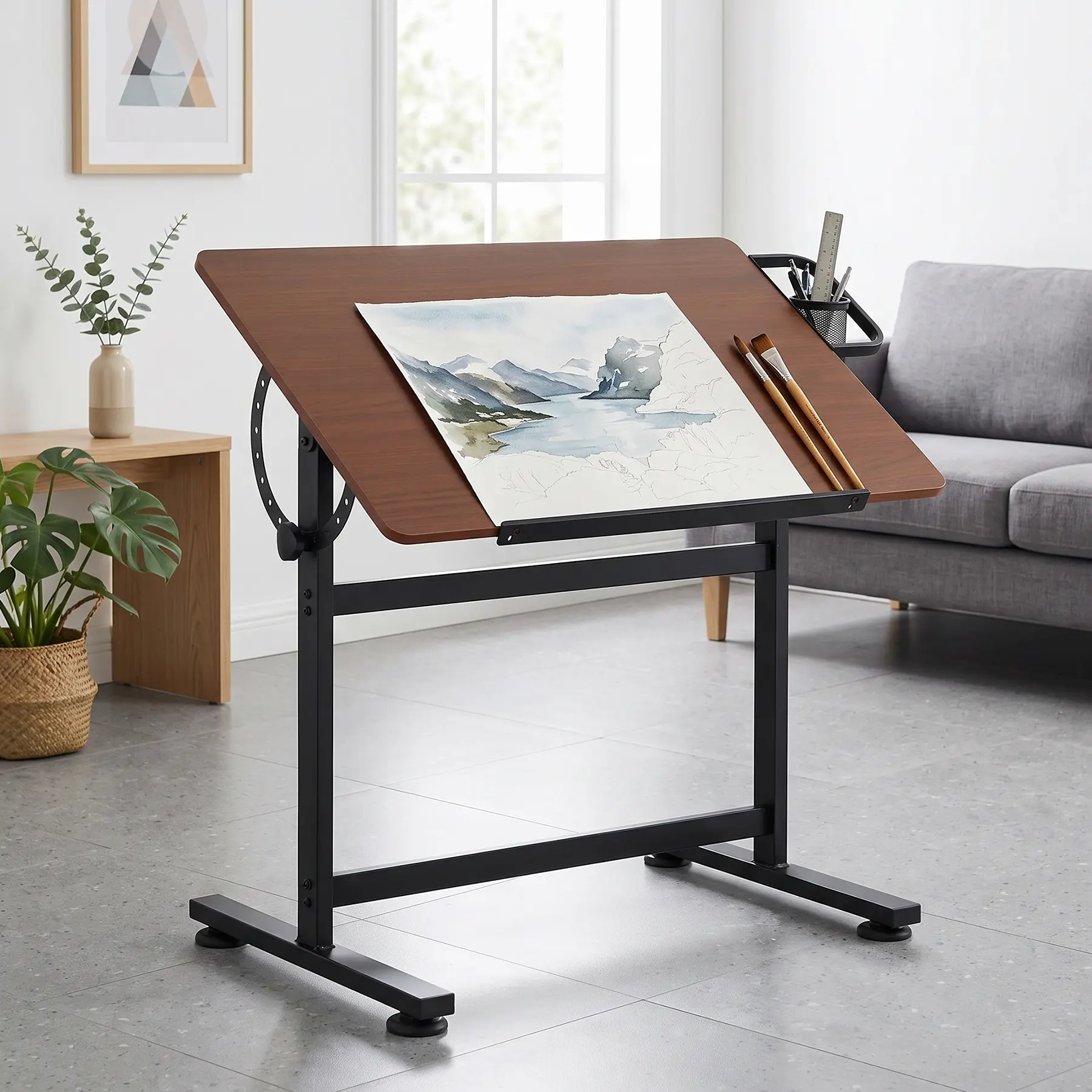 ZENY Drafting Table Drawing Desk with Wooden Desktop, Adjustable Angle Tilting Art Table for Drawing, Painting & Crafting, Metal Frame, 35.4''x23.6''
