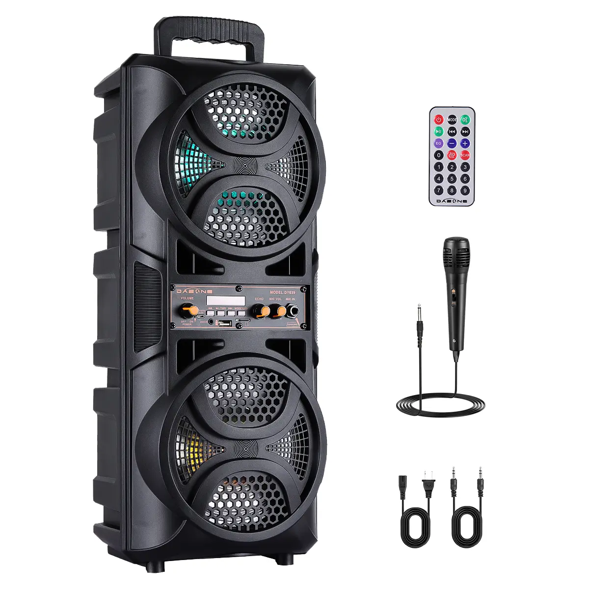 Dazone Loud Bluetooth Speaker with 2x 6.5in Heavy Bass Subwoofers, FM Radio, MP3 Player, LED Lights, Microphone, Audio Streaming for Tablet & Device, Card Compatibility