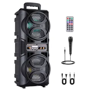 Dazone LOUD Bluetooth Speaker With Double 6.5“ Subwoofer Heavy Bass, FM Radio, MP3 Player, LED Lights，Microphone