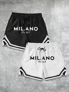 Men's Letter Print Drawstring Waist Shorts, Casual Breathable Comfortable Shorts for Summer, Summertime Shorts, Men's Bottoms for Daily Wear, Casual Fashionable Shorts, Breathable Printed Shorts, Casual Comfy Shorts