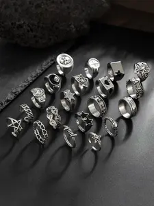 Gothic Skull Star Poker Ring Set, Punk Style Jewelry Series, 20 Piece Set, Includes Skulls, Stars, Hearts, Textured, Open Rings, Stacking Rings, Dark Aesthetic Rings