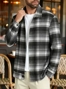 Men's Plaid Lapel Jacket, Vintage Wool Texture Regular Fit, Single Button Design, Retro Style, Casual Wear