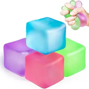Cube Squishy  Balls  Ice Cubes Squishy Fidget Toy for Your Best Mellow and Chill Square Shape with Filling in Blue for All Age,Sensory Fidget Toy, Blue, Stress Relief Cube, Squishy Gel Texture, Calming Tactile Tool