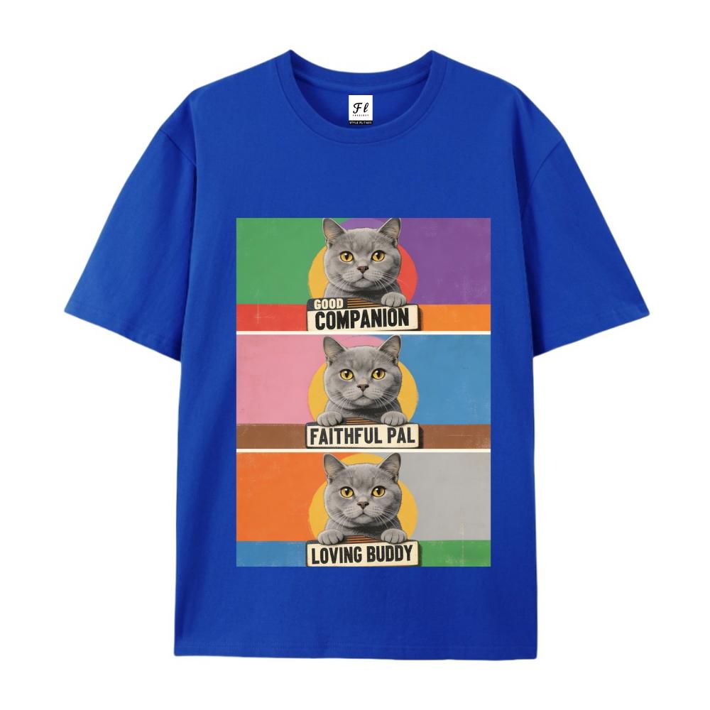 Cat Graphic Print T-Shirt Men's Casual Streetwear Oversized Short Sleeve T-Shirt for Menswear Top