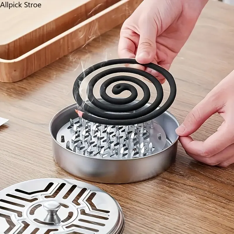3-Piece Metal Mosquito Coil Holder Set, Outdoor Gadgets with Portable Case, Fireproof Burner & Ventilated Ash Catcher for Patio, Camping