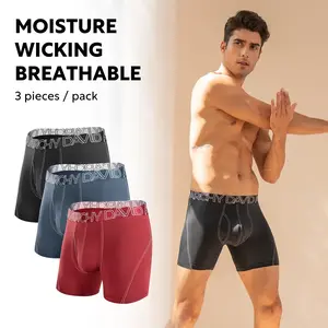 DAVID ARCHY Men's Underwear Mesh Quick Dry Polyamide Boxer Briefs Active Sports Soft Breathable Underwear 3 Pack for Boyfriend Boxershorts Spandex Fabric Menswear Moisture Wicking Beige Black Maroon Moonlight Blue boxers for men Socks Plain