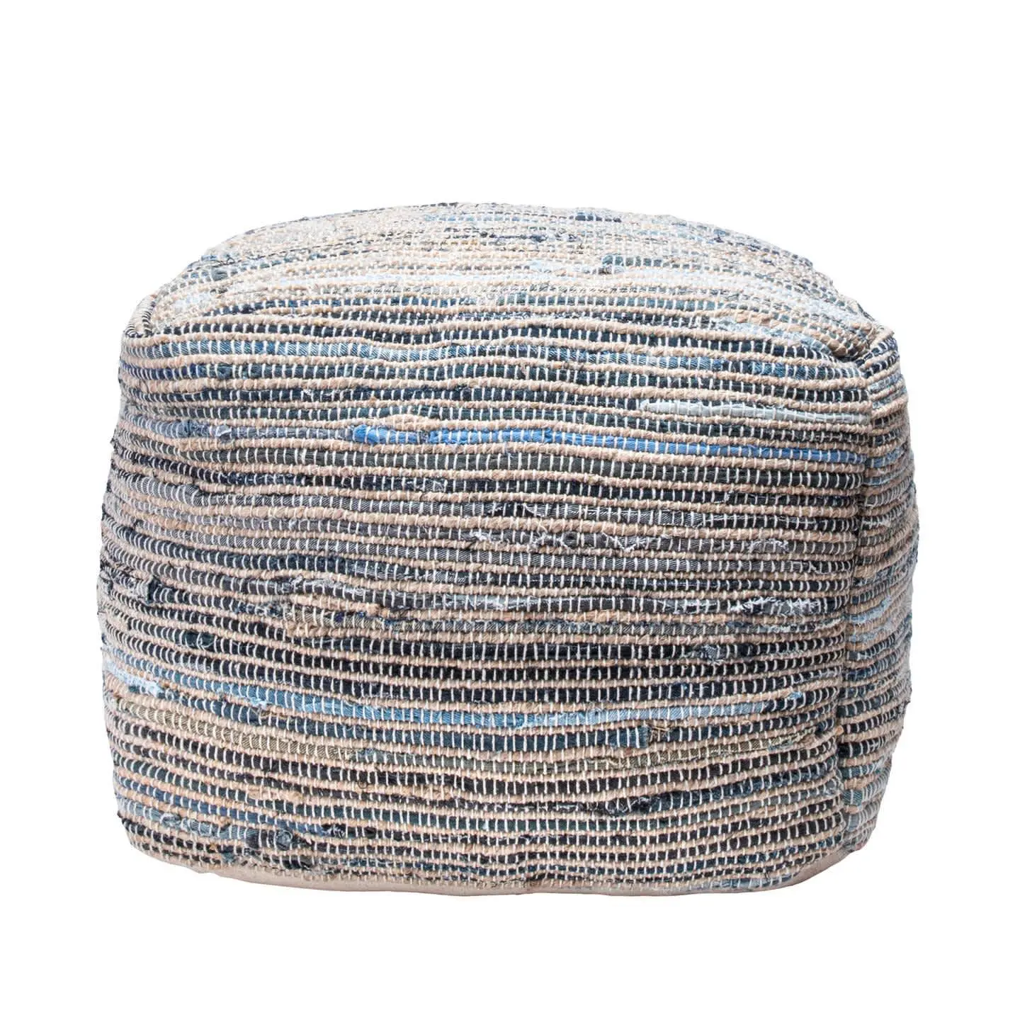 Granada Knitted Casual Denim And Jute Filled Ottoman Pouf Granada Knitted Casual Denim And Jute Filled Ottoman Pouf