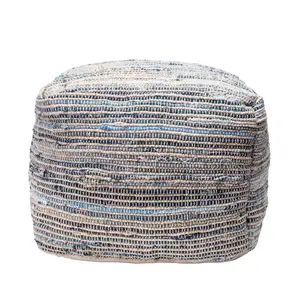 Granada Knitted Casual Denim And Jute Filled Ottoman Pouf