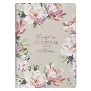Pearlized Gray Floral Faux Leather NLT Everyday Devotional Bible for Women Daily Readings Guidance