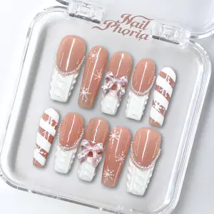NailPhoria COZY BALLERINA - Handmade Press-On Nails | Reusable, Salon-Quality, Long-Lasting, Glossy Design