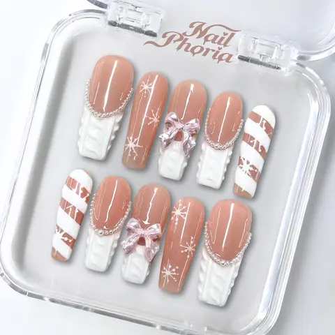 NailPhoria COZY BALLERINA - Handmade Press-On Nails | Reusable, Salon-Quality, Long-Lasting, Glossy Design