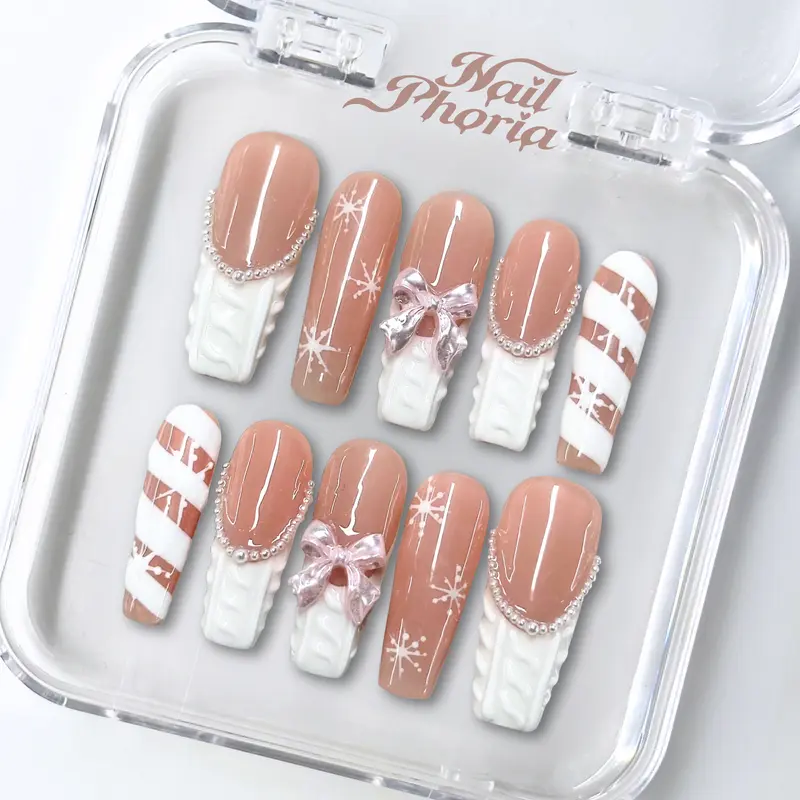 NailPhoria COZY BALLERINA - Handmade Press-On Nails | Reusable, Salon-Quality, Long-Lasting, Glossy Design