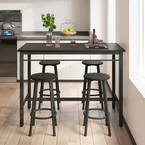 5 Pieces Bar Table Set, Kitchen Table and Chairs for 4, Industrial Counter Height Pub Dining Set with 4 Round Bar Stools, Heavy Duty Metal Frame