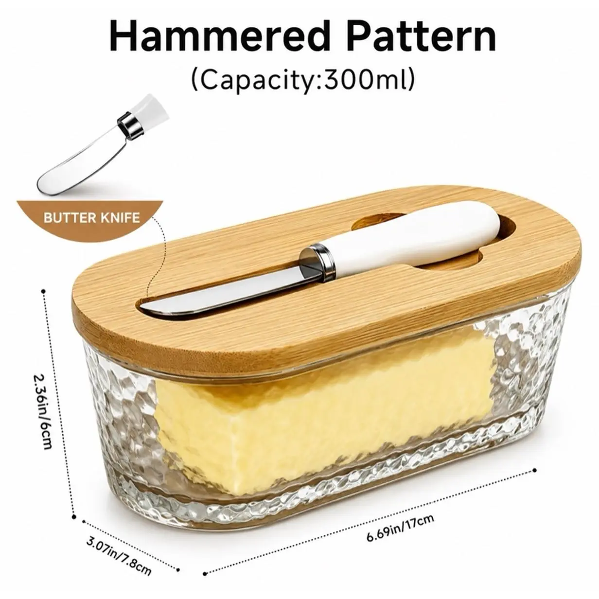 Glass Butter Dish With Lid and butter knife