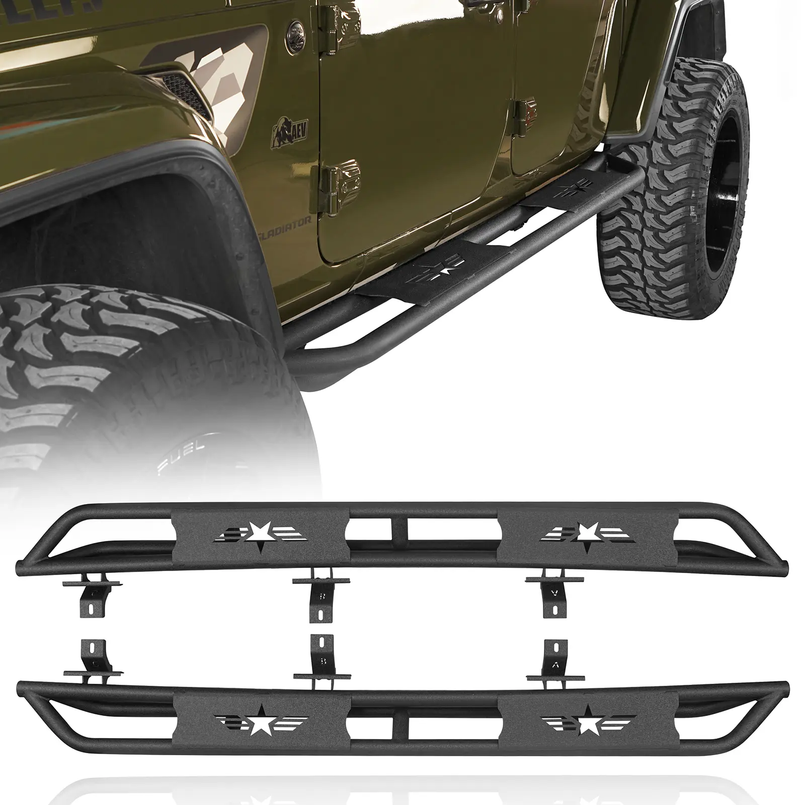 Hooke Road Tubular Side Step Running Boards with Logo - Automotive Car Body & Frame Replacement Parts for 2020-2026 Jeep Gladiator JT