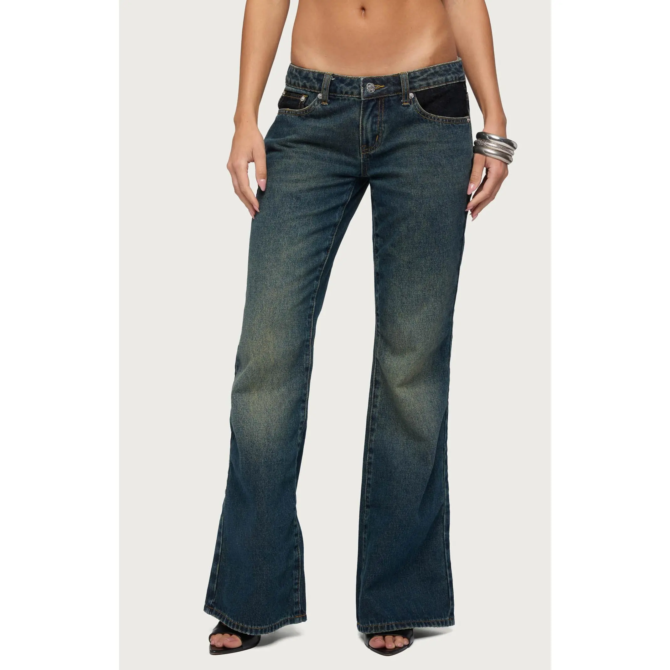 Edikted Women's Tatem Lacey Low Rise Flared Jeans