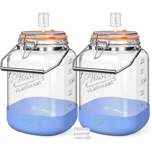 1 Gallon Fermentation Jar with 3 Airlocks, Stainless Steel Handle, Non-Slip  Base, 128 oz Glass Storage Jar for  Making,  Making, Sourdough Starter, 2 Pack