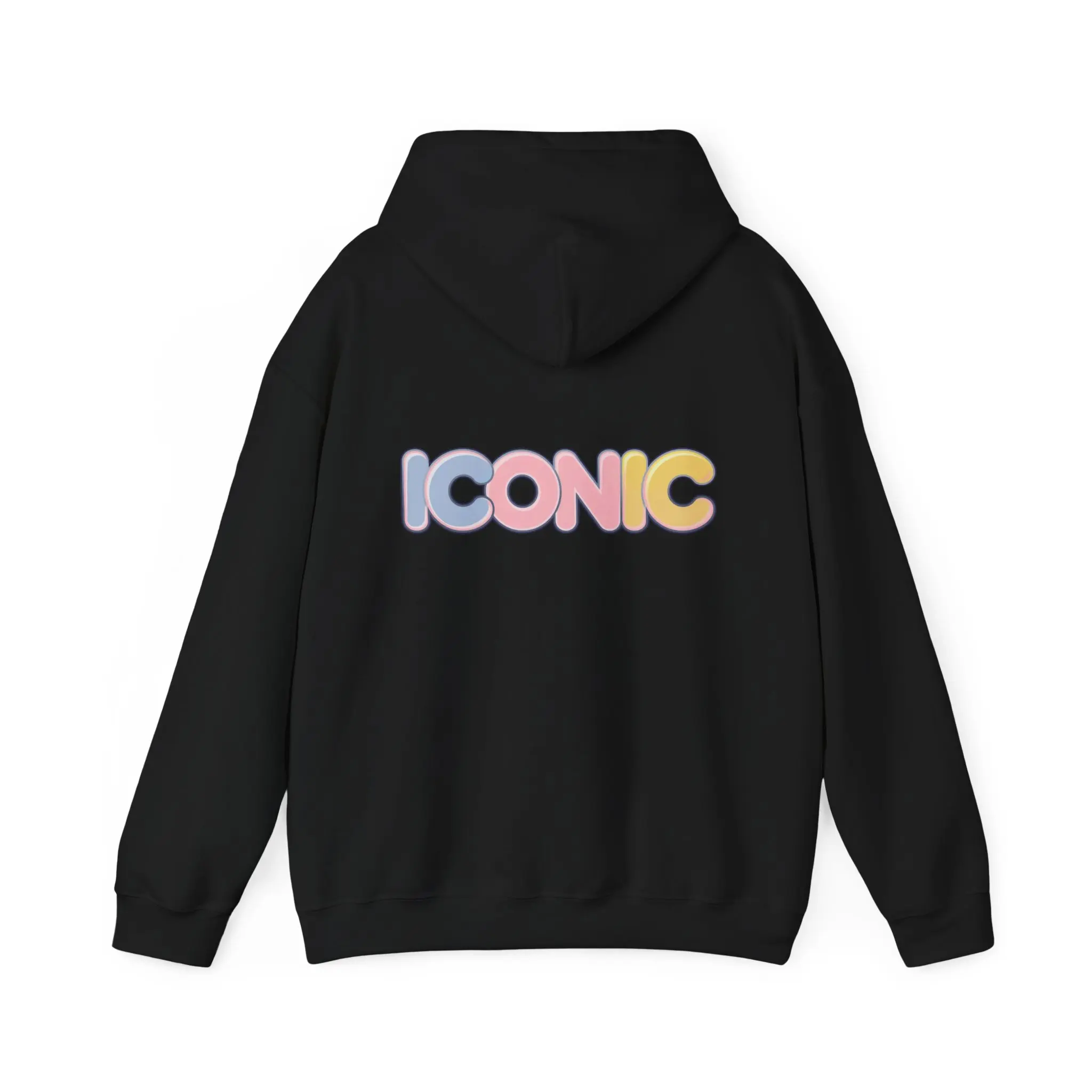 Iconic Gradient Unisex Hoodie, Bold Playful Bubble Letters, Light Blue Pink Yellow, Gift for Trendsetters, Streetwear Apparel, Cool Urban